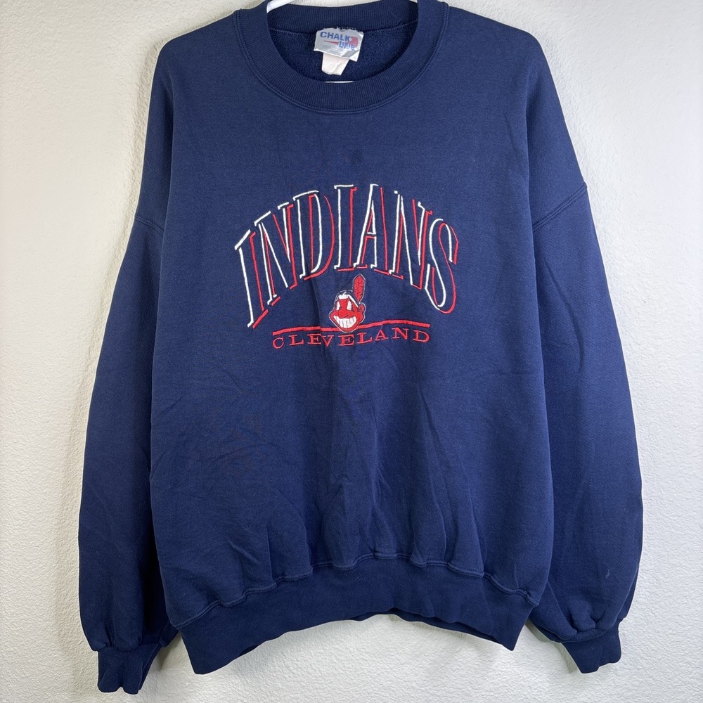 Vintage Cleveland Indians Sweatshirt L Blue Chief Wahoo Crewneck MLB 90s USA